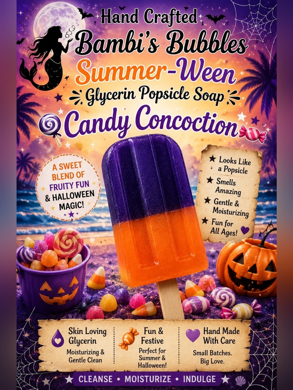 New! Summer-Ween Hand Crafted Popsicle Glycerin Soap 3oz With Wash Cloth - Picture 3 of 7